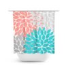 Coral Aqua Gray Shower Curtain, Floral Bath Curtain, Floral Bathroom Decor, Guest Bathroom, Coral Bathroom, Aqua Bathtub Curtain
