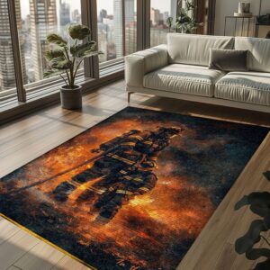 Courageous Legacy: Personalized Father and Son Fire Fighter Rug, Firefighter Rugs for Living Room Bedroom, Firefighter Rectangular Rugs Full Size FR146