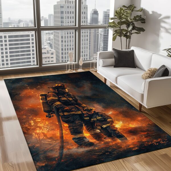 Courageous Legacy: Personalized Father and Son Fire Fighter Rug, Firefighter Rugs for Living Room Bedroom, Firefighter Rectangular Rugs Full Size FR146