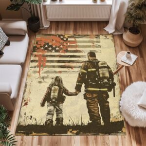 Creating Memories: Custom Firefighter Area Rug for Family Moments, Firefighter Rugs for Living Room Bedroom, Firefighter Rectangular Rugs Full Size FR120