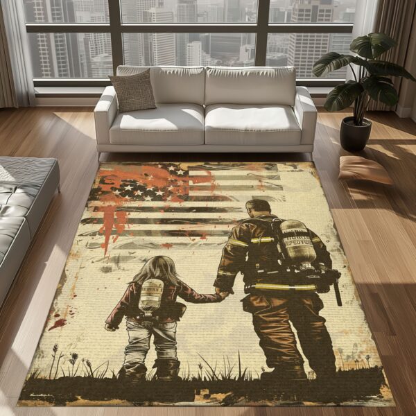 Creating Memories: Custom Firefighter Area Rug for Family Moments, Firefighter Rugs for Living Room Bedroom, Firefighter Rectangular Rugs Full Size FR120