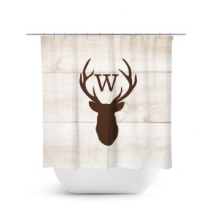 Custom Monogram Shower Curtain, Hunting Lodge Decor, Deer Head Antler Bathtub Curtain, Woodland Bathroom, Brown Rustic Shower