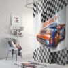 Custom Personalized Race Car Shower Curtain, Bath Mat, Towels, Racing Fan