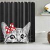 Cute Cat Shower Curtain, Gray White Cat With Ribbon Pet Animal, Home Bath Decor For Cat Lovers Cat Mom