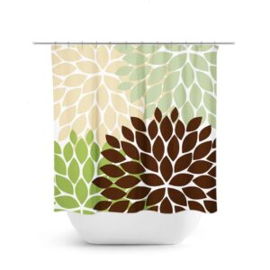 Cute Green Shower Curtain For Girls Bathroom Decor, Fun Floral Curtain For Green And Brown Bathroom