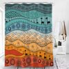 Desert Graphic Landscape Shower Curtain, Colorful Land Trees Animals Sun Bath Curtain Accessories