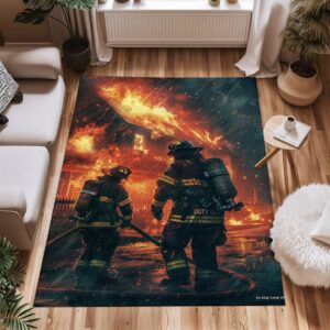 Family of Heroes: Personalized Father and Son Fire Fighter Area Rug, Firefighter Rugs for Living Room Bedroom, Firefighter Rectangular Rugs Full Size FR147