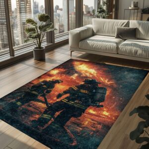 Family of Heroes: Personalized Father and Son Fire Fighter Area Rug, Firefighter Rugs for Living Room Bedroom, Firefighter Rectangular Rugs Full Size FR147