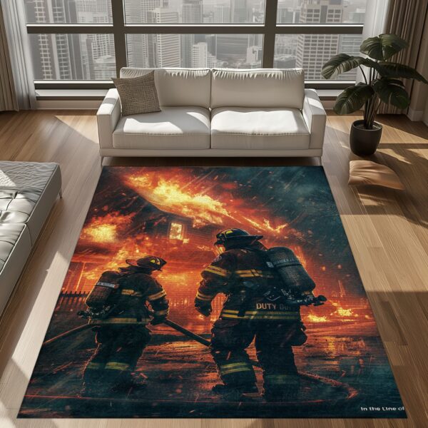 Family of Heroes: Personalized Father and Son Fire Fighter Area Rug, Firefighter Rugs for Living Room Bedroom, Firefighter Rectangular Rugs Full Size FR147