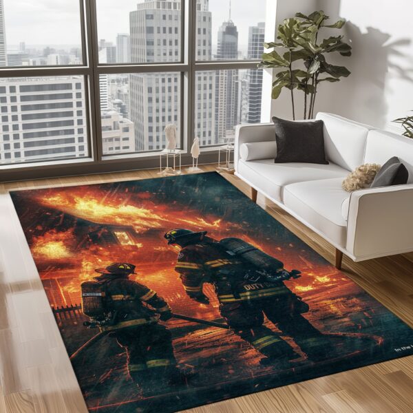 Family of Heroes: Personalized Father and Son Fire Fighter Area Rug, Firefighter Rugs for Living Room Bedroom, Firefighter Rectangular Rugs Full Size FR147