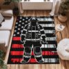 Firefighter Pride: Personalized Area Rug with American Flag Motif, Firefighter Rugs for Living Room Bedroom, Firefighter Rectangular Rugs Full Size FR173