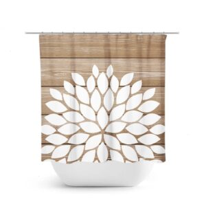 Flower Shower Curtain, Tan And White Bathroom Decor, Farmhouse Bathroom, Girl Bathroom, Tan Shower Curtain, Bathtub Curtain