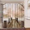 Foggy Morning By The River Shower Curtain, Scenic Landscape Fall Autumn, Home Bath Decor