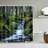 Forest Waterfall Shower Curtain, Outdoor Scenic Landscape Trees, Bath Curtain Mat