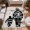 Generations of Heroes: Personalized Father and Son Fire Fighter Rug, Firefighter Rugs for Living Room Bedroom, Firefighter Rectangular Rugs Full Size FR144