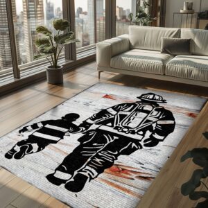 Generations of Heroes: Personalized Father and Son Fire Fighter Rug, Firefighter Rugs for Living Room Bedroom, Firefighter Rectangular Rugs Full Size FR144