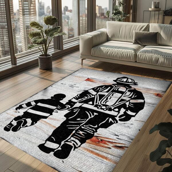 Generations of Heroes: Personalized Father and Son Fire Fighter Rug, Firefighter Rugs for Living Room Bedroom, Firefighter Rectangular Rugs Full Size FR144