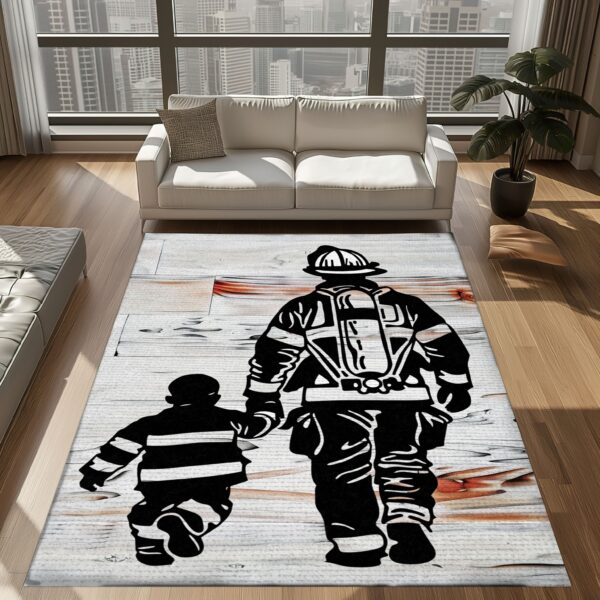 Generations of Heroes: Personalized Father and Son Fire Fighter Rug, Firefighter Rugs for Living Room Bedroom, Firefighter Rectangular Rugs Full Size FR144