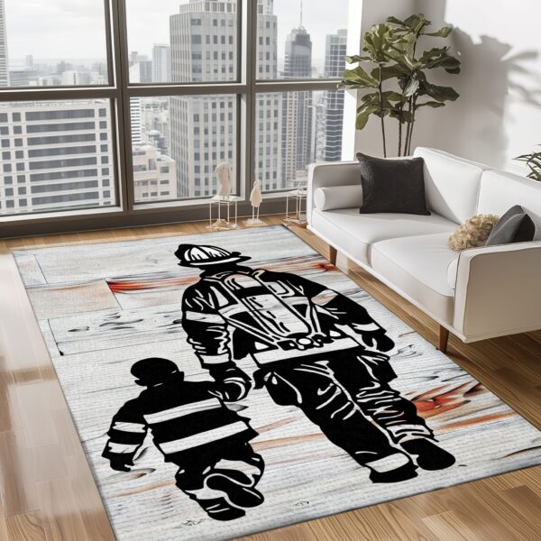 Generations of Heroes: Personalized Father and Son Fire Fighter Rug, Firefighter Rugs for Living Room Bedroom, Firefighter Rectangular Rugs Full Size FR144