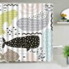Giant Whales Shower Curtain, Underwater Mammal Black Gray Whale Fish Animal Coast Beach, Home Bath Kids Children Decor