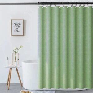 Grass Green Linen-Textured Polyester Thick Shower Curtain, Extra Heavy Curtain Waterproof, Small Grommets Curtains.