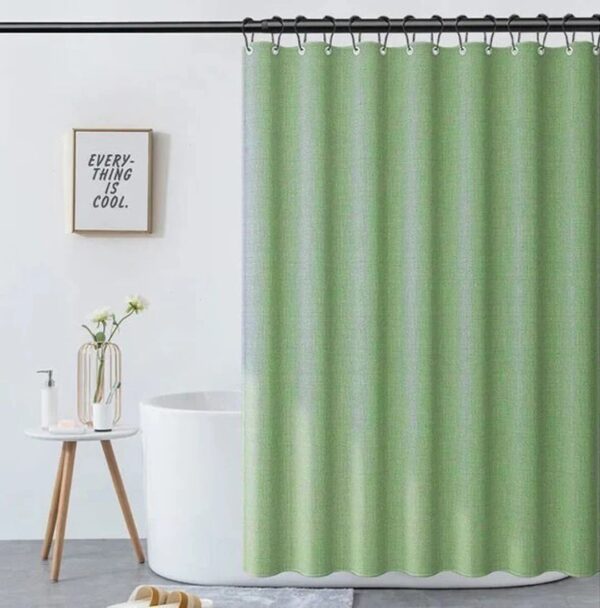 Grass Green Linen-Textured Polyester Thick Shower Curtain, Extra Heavy Curtain Waterproof, Small Grommets Curtains.