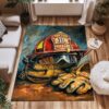 Heroic Decor Accent: Custom Firefighter's Gear and Memorabilia Area Rug, Firefighter Rugs for Living Room Bedroom, Firefighter Rectangular Rugs Full Size FR133