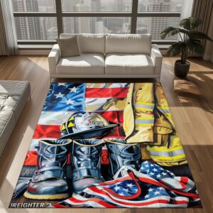 Heroic Decor Essential: Personalized Firefighter's Gear and Memorabilia Rug, Firefighter Rugs for Living Room Bedroom, Firefighter Rectangular Rugs Full Size FR140