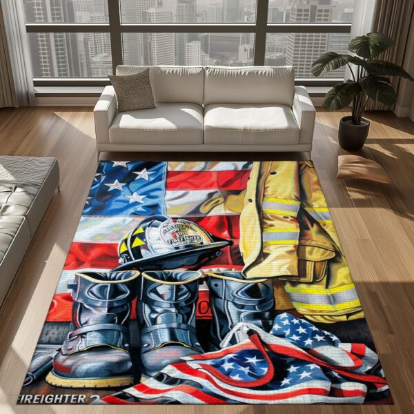 Heroic Decor Essential: Personalized Firefighter's Gear and Memorabilia Rug, Firefighter Rugs for Living Room Bedroom, Firefighter Rectangular Rugs Full Size FR140