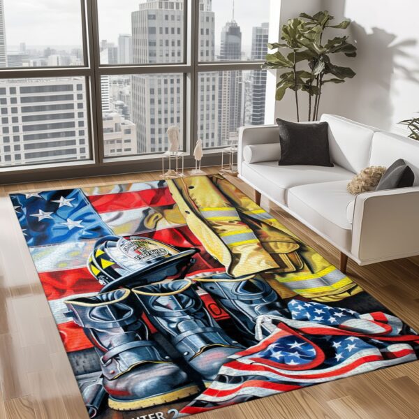 Heroic Decor Essential: Personalized Firefighter's Gear and Memorabilia Rug, Firefighter Rugs for Living Room Bedroom, Firefighter Rectangular Rugs Full Size FR140