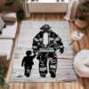 Heroic Heritage: Personalized Father and Son Fire Fighter Area Rug, Firefighter Rugs for Living Room Bedroom, Firefighter Rectangular Rugs Full Size FR145