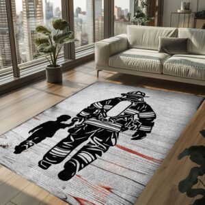 Heroic Heritage: Personalized Father and Son Fire Fighter Area Rug, Firefighter Rugs for Living Room Bedroom, Firefighter Rectangular Rugs Full Size FR145