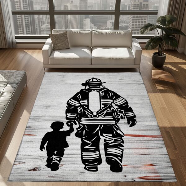 Heroic Heritage: Personalized Father and Son Fire Fighter Area Rug, Firefighter Rugs for Living Room Bedroom, Firefighter Rectangular Rugs Full Size FR145