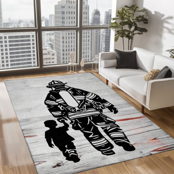 Heroic Heritage: Personalized Father and Son Fire Fighter Area Rug, Firefighter Rugs for Living Room Bedroom, Firefighter Rectangular Rugs Full Size FR145