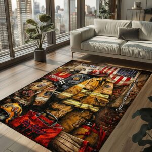 Heroic Touch: Custom Firefighter's Gear and Memorabilia Area Rug, Firefighter Rugs for Living Room Bedroom, Firefighter Rectangular Rugs Full Size FR129