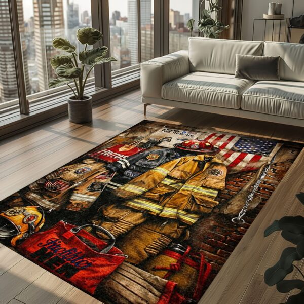 Heroic Touch: Custom Firefighter's Gear and Memorabilia Area Rug, Firefighter Rugs for Living Room Bedroom, Firefighter Rectangular Rugs Full Size FR129