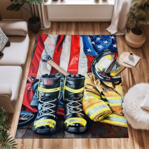 Honor Bravery: Custom Firefighter's Gear and Memorabilia Rug, Firefighter Rugs for Living Room Bedroom, Firefighter Rectangular Rugs Full Size FR141