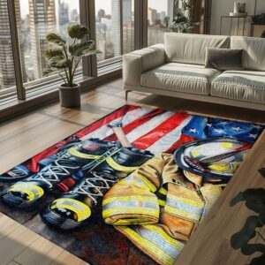 Honor Bravery: Custom Firefighter's Gear and Memorabilia Rug, Firefighter Rugs for Living Room Bedroom, Firefighter Rectangular Rugs Full Size FR141