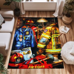 Honor Bravery with Custom Firefighter's Gear and Memorabilia Area Rug, Firefighter Rugs for Living Room Bedroom, Firefighter Rectangular Rugs Full Size FR135