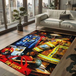 Honor Bravery with Custom Firefighter's Gear and Memorabilia Area Rug, Firefighter Rugs for Living Room Bedroom, Firefighter Rectangular Rugs Full Size FR135