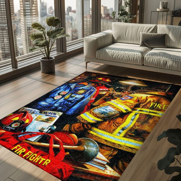 Honor Bravery with Custom Firefighter's Gear and Memorabilia Area Rug, Firefighter Rugs for Living Room Bedroom, Firefighter Rectangular Rugs Full Size FR135
