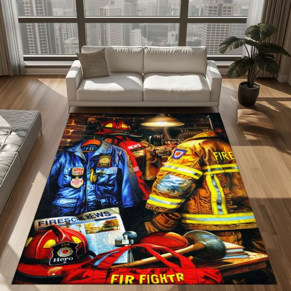 Honor Bravery with Custom Firefighter's Gear and Memorabilia Area Rug, Firefighter Rugs for Living Room Bedroom, Firefighter Rectangular Rugs Full Size FR135