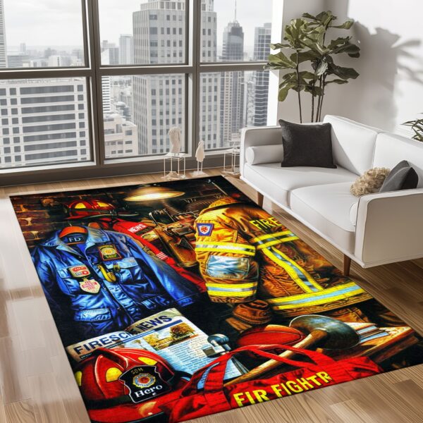 Honor Bravery with Custom Firefighter's Gear and Memorabilia Area Rug, Firefighter Rugs for Living Room Bedroom, Firefighter Rectangular Rugs Full Size FR135