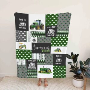 Just A Boy Who Loves Tractors Blanket - Custom Baby Quilt Bedding Set - Perfect for Bedroom Decor, Great Gifts for Family
