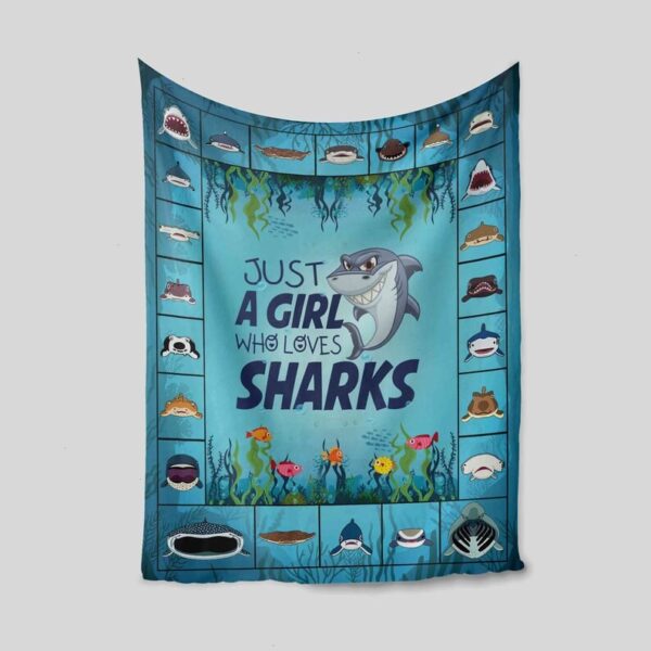 Just A Girl Who Loves Sharks Blanket - Personalized Name Quilt Blanket - Home Decoration, Great Gifts for Family