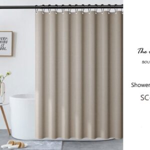 Light Brown Linen-Textured Thick Shower Curtain, Extra Heavy Curtain Waterproof, Small Grommets Curtains.