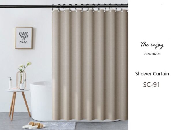 Light Brown Linen-Textured Thick Shower Curtain, Extra Heavy Curtain Waterproof, Small Grommets Curtains.