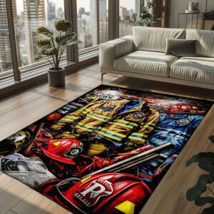Make a Statement with Personalized Firefighter's Gear and Memorabilia Rug, Firefighter Rugs for Living Room Bedroom, Firefighter Rectangular Rugs Full Size FR130