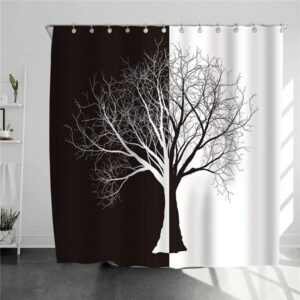 Minimalist Tree Black And White Shower Curtain, Modern Monochrome Bathroom Decor, Home Bath Accessories