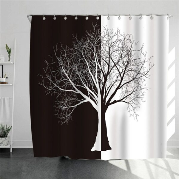 Minimalist Tree Black And White Shower Curtain, Modern Monochrome Bathroom Decor, Home Bath Accessories